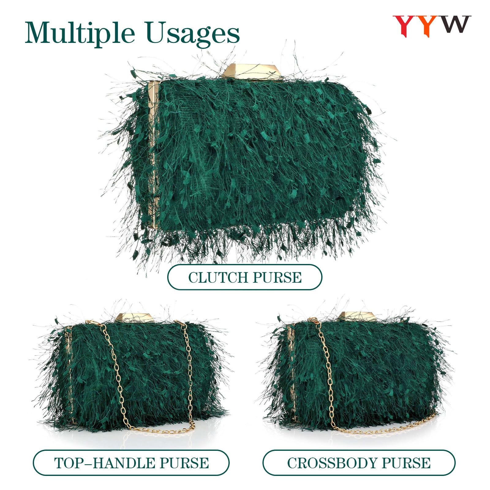 Clutch Purse for Women Cute Handbags Top Handle Evening Bag Crossbody Bag Shoulder Bag for Wedding Party Prom Banquet (Green)