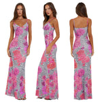 Load image into Gallery viewer, VANCOL Women Spaghetti Strap Satin Dresses Backless Hollow Casual Boho V Neck Dress Flowy Dress Red Flower
