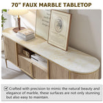 Load image into Gallery viewer, OKD Luxury 70&quot; Fluted TV Stand, Modern Chic Entertainment Center for TVs Up to 80 inches, TV Console with Faux Marble Top, Curved Profile Design, Media Console for Living Room, Natural Oak
