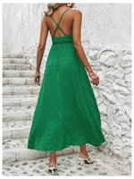 Load image into Gallery viewer, Milumia Women's Summer V Neck Backless Maxi Dress Boho Spaghetti Strap A Line Flowy Beach Long Sundress Green Medium
