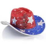 Load image into Gallery viewer, Glitopper American Flag Cowboy Hat 4th of July Patriotic White Blue Red Rhinestone Western Hat Accessories America Independence Day 250 Years Cap for Photo Prop Party Supplies
