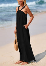 Load image into Gallery viewer, PRETTYGARDEN Womens 2025 Casual Long Summer Dresses Sleeveless Strappy Loose Flowy Beach Vacation Maxi Dress with Pockets (Black,Medium)
