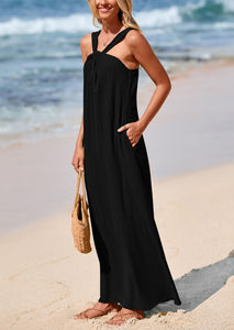 PRETTYGARDEN Womens 2025 Casual Long Summer Dresses Sleeveless Strappy Loose Flowy Beach Vacation Maxi Dress with Pockets (Black,Medium)