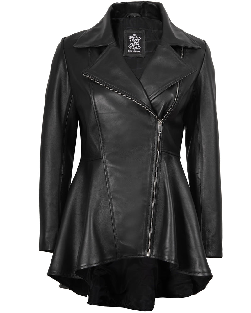 Decrum Peplum Leather Jacket Womens - Leather Motorcycle Jacket Women | [1314436] Peplum Black, 2XL