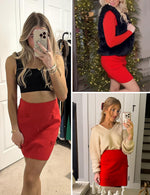 Load image into Gallery viewer, Ziqoty Women's Mini Skirt High Waist A-Line Stretch Knit Slim Fit Pencil Solid Skirts Cute Bow Front Skirt(Black-XS)
