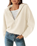 Load image into Gallery viewer, BTFBM Womens Sweaters Quarter Zip Pullover V Neck Collar Long Sleeve Ribbed Knit Loose Casual 2025 Winter Fall Sweater(White, Small)
