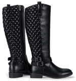 Load image into Gallery viewer, Vepose Women's Knee High Boots, Tall Riding Boots Low Heel with Wide Calf and Extra Wide Width, 949W - Black, Size 6.5W US - Buckle and Inside Zip (CJY949W Black 06.5)
