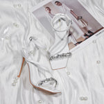 Load image into Gallery viewer, Elisabet Tang Women’s Crystal Stilettos Heeled Sandals, 4 Inch Square Open Toe Strappy Sexy High Heels Ankle Strap Buckle Heels for Party Wedding Dress Daily Wear Shoes Gold Size 8.5
