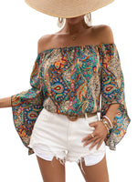 Load image into Gallery viewer, Floerns Women&#39;s Boho Off Shoulder 3/4 Bell Sleeve Summer Blouse Top Multi Paisley S
