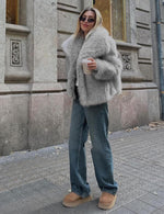 Load image into Gallery viewer, Yimoon Womens Faux Fur Coat Lapel Open Front Fluffy Shaggy Jacket Winter Warm Furry Overcoat(LightGrey-S)
