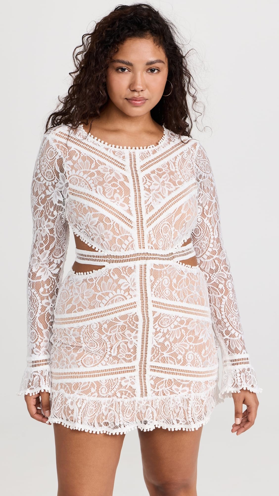 For Love & Lemons Women's Emerie Cutout Dress, White, L