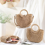 Load image into Gallery viewer, Oudain 6 Pcs Semi Circle Rattan Straw Bags Straw Purses for Women Summer Beach Tote Bags Hand Woven Cross Body Handbag
