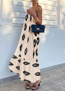 PRETTYGARDEN Women's Summer One Shoulder Maxi Dresses Printed Flowy Boho Beach Vacation Long Sundress (Beige Black Floral,Small)