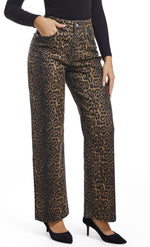 Load image into Gallery viewer, ETTELO Women&#39;s Jeans Straight Leg Casual High Waisted Stretch Trendy Leopard Pull On Jeans for Women
