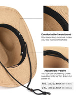 Load image into Gallery viewer, FURTALK Straw Cowboy Sun Hats for Women Men Western Cowgirl Hats with Wind Lanyard UPF 80+ Beach Hat Khaki
