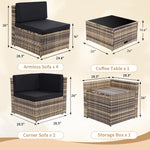 Load image into Gallery viewer, KROFEM 8 Piece Outdoor Wicker Patio Furniture Sectional Set, Glass Top Table with Hidden Storage, Includes 7 Seating Components, Natural Rattan with Black Overstuffed Cushions
