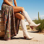 Load image into Gallery viewer, Celbreez Cowgirl Boots with Rhinestone Embroidered Wide Calf Cowboy Boots for Women Pointed Toe Side Zip Western Boots Suede Knee High Boots Chunky Heel Tall Long Boot for Women
