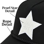 Load image into Gallery viewer, VINTAGE HAVANA Black Trucker Hats Women White Pearl Embellished Star &amp; Rope | Mesh Adjustable Snapback Hat | Men Women Baseball Cap
