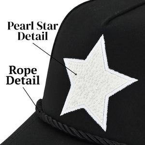 VINTAGE HAVANA Black Trucker Hats Women White Pearl Embellished Star & Rope | Mesh Adjustable Snapback Hat | Men Women Baseball Cap
