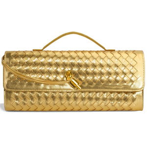 Jumping Deer Woven Clutch Purses for Women, Gold Clutch Formal Satchel Leather Evening Bag Shoulder Handbag, Gold