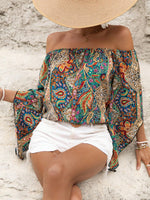 Load image into Gallery viewer, Floerns Women&#39;s Boho Off Shoulder 3/4 Bell Sleeve Summer Blouse Top Multi Paisley S
