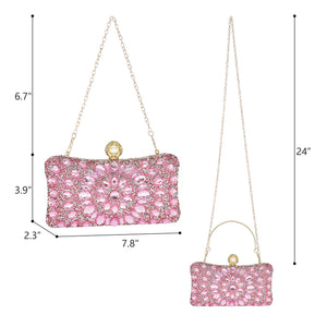 MAIRLOM Rhinestone Clutch Purses for Women Evening Wedding Formal - Pearl Clasp Handbag Crystal Gemstone Bag for Party Prom(Pink)