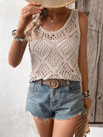 Load image into Gallery viewer, COZYEASE Women's Crochet Tank Tops Knit Sweater Vest Hollow Out Sleeveless Cover Up Summer Boho Top Scoop Neck Pullover Khaki
