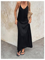 Load image into Gallery viewer, Verdusa Women's Backless Cami Dress Long Maxi Linen Dresses Summer Resort Wear Beach Outfits Sun Dress Black X-Small
