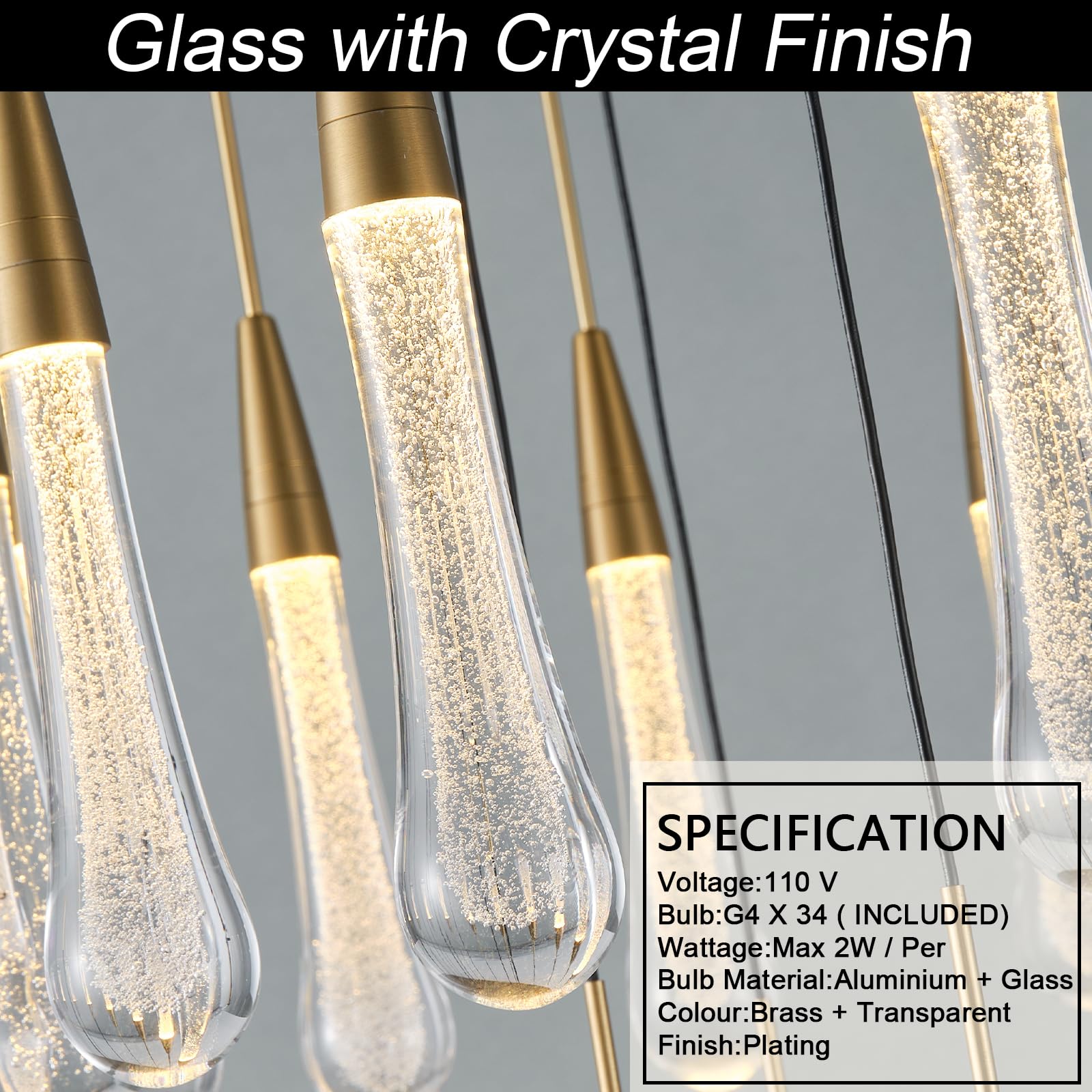 34-Light Gold Chandeliers for High Ceilings, Large Raindrop Chandelier for Foyer, Entryway, Staircase, Luxury Long Big Hanging Light Fixtures with Glass, Brass Pendant Light Fixtures Living Room