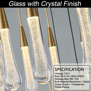 34-Light Gold Chandeliers for High Ceilings, Large Raindrop Chandelier for Foyer, Entryway, Staircase, Luxury Long Big Hanging Light Fixtures with Glass, Brass Pendant Light Fixtures Living Room
