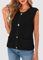 Load image into Gallery viewer, PRETTYGARDEN Women&#39;s Summer Sweaters Vest 2025 Sleeveless Button Down Cropped Pockets Chunky Knit Cardigan Trendy Tank Tops (Black,Medium)
