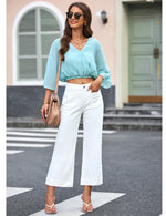 Load image into Gallery viewer, luvamia Wide Leg Jeans for Women Trendy High Waisted Flare Jeans Cropped Denim Pants Stretchy Baggy with Patch Pockets Womens Jeans Stretchy Womens Jeans Size 8 White Slacks for Women Size 10
