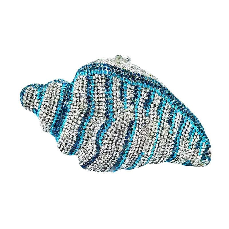WuDiaoer Sparkly Crystal Evening Bag Unique Conch Clutch Purse Rhinestone Handbag Purse Luxury Crossbody Bag, Blue