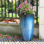 Load image into Gallery viewer, Worth Garden 23.5" H. Large Plastic Planters - Set of 2 Gradient Blue Glossy Smooth Finish - Tall Plant Pots for Indoor &amp; Outdoor Use - Decorative Lightweight Flower Pot for Front Porch, Patio, Deck
