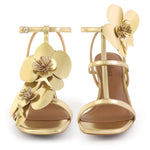 Load image into Gallery viewer, LACIKOSZ Gold Sandals Women Strappy High Heels Dress Sandals Women Flower Heels Sexy Gold Shoes
