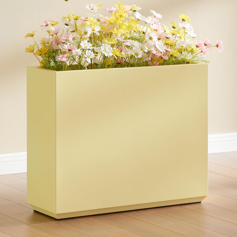 Wallowa Metallic Heavy Outdoor Span Planter Box, Long and Tall Divider Planters, Flower Pot, Plant Container 30Lx10Wx24H, Bright Yellow, No Assemble and Seamless 30.8 Pounds