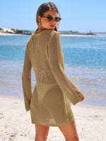 Load image into Gallery viewer, ANRABESS Women Beach Crochet Cover Ups Summer Knit Swimwear Mesh Bathing Suit Hollow Out Dress 2025 Vacation Swimsuit Khaki
