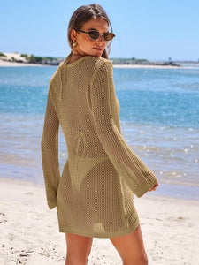 ANRABESS Women Beach Crochet Cover Ups Summer Knit Swimwear Mesh Bathing Suit Hollow Out Dress 2025 Vacation Swimsuit Khaki
