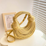 Load image into Gallery viewer, Gold Purse for Women, Woven Knotted Bread Crossbody Clutch Top Handle Creative Noodles Bag Underarm Shoulder Handbag
