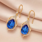 Load image into Gallery viewer, Austrian Crystal Hollow Teardrop Halo Drop Dangle Earrings for Women 14K Rose Gold Plated Hypoallergenic Jewelry (Bermuda Blue)
