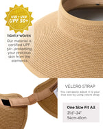 Load image into Gallery viewer, FURTALK Sun Visor Hats for Women Wide Brim Straw Ponytail Summer Beach Hat UV UPF Packable Foldable Travel Khaki
