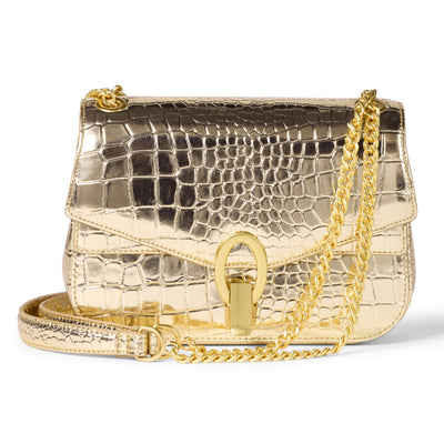 Amazon Essentials Women's Chain Shoulder Bag, Gold Faux Crocodile, One Size