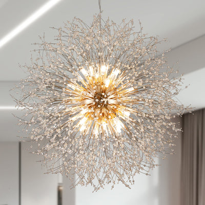 Isamacc Modern Crystal Chandelier Gold, 24-Light Large Firerwork Chandelier for Living Room, 39.3" Crystal Sputnik Pendant Lighting for Entry Hallway Foyer