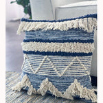 Load image into Gallery viewer, Chardin home Montego Farmhouse Decorative Throw Pillow Covers (Set of 2). Boho Soft Warm Cotton Woven Square Pillow Cover 18x18 for Couch Sofa Bedroom, Blue/Off-White
