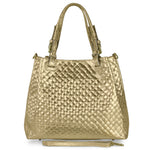 Load image into Gallery viewer, Italian Genuine Metallic Suede Handbag for Women with Adjustable Strap| Medium Woven Effect Top-Handle Crossbody (Gold)
