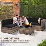 Load image into Gallery viewer, KROFEM 8 Piece Outdoor Wicker Patio Furniture Sectional Set, Glass Top Table with Hidden Storage, Includes 7 Seating Components, Natural Rattan with Black Overstuffed Cushions
