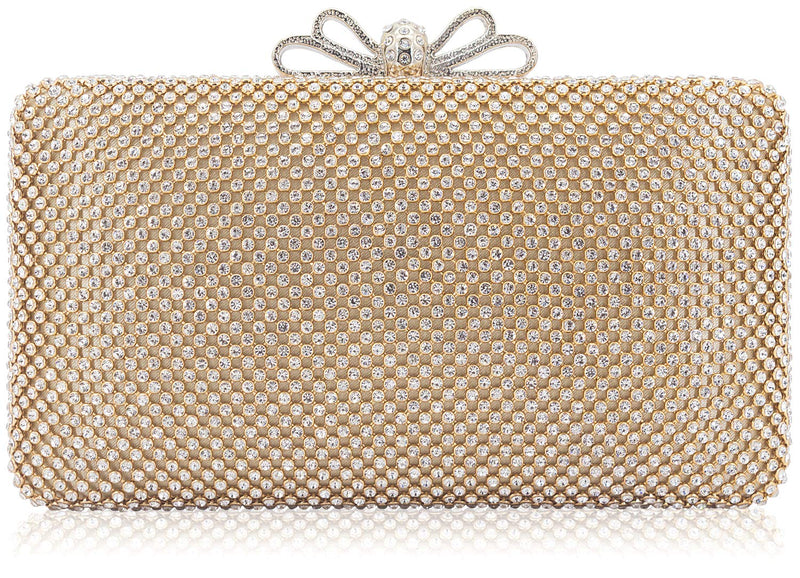 Dexmay Rhinestone Crystal Clutch Purse with Bow Clasp Evening Bag for Wedding Party Gold