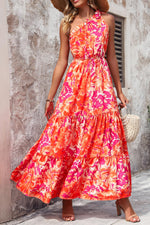 Load image into Gallery viewer, PRETTYGARDEN Women's Summer Floral Maxi Dress Knot One Shoulder Sleeveless Ruffle Flowy Boho Beach Wedding Guest Dresses (Orange Rose Red Big Floral,Medium)

