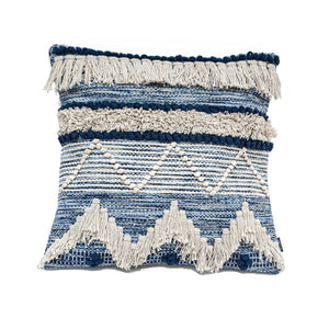 Chardin home Montego Farmhouse Decorative Throw Pillow Covers (Set of 2). Boho Soft Warm Cotton Woven Square Pillow Cover 18x18 for Couch Sofa Bedroom, Blue/Off-White
