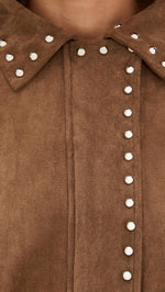 Load image into Gallery viewer, MOON RIVER Women's Stud Detail Zipper Front Faux Suede Jacket, Camel, Brown, M
